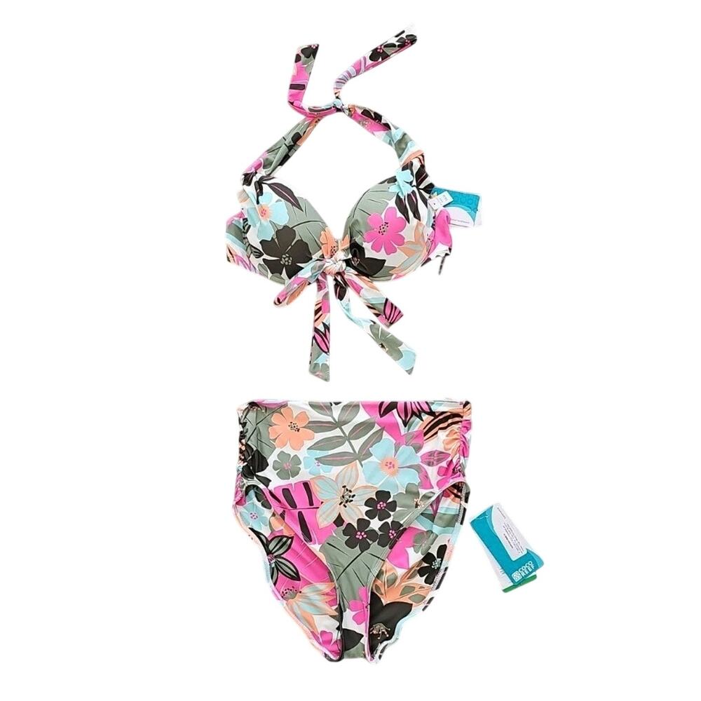 Coco Reef Multicolored Two-piece Highrise or Foldover Swimsuit Size L (34D Cup)